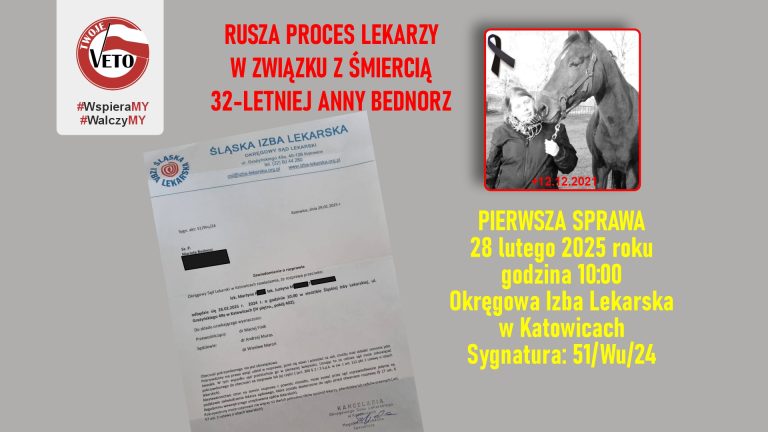 Rusza proces lekarzy w związku z śmiercią 32-letniej Anny Bednorz.