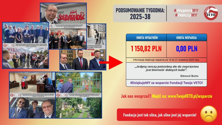 Podsumowanie działań Fundacji oraz rozliczenie wsparcia za 38 tydzień 2025 roku.