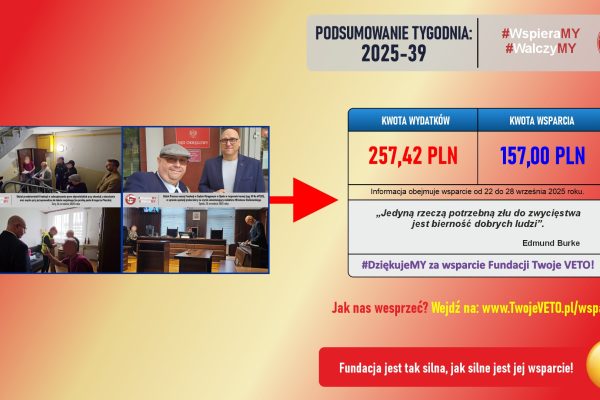 Sprawozdanie i rozliczenie działań Fundacji z 39 tygodnia 2025 roku.
