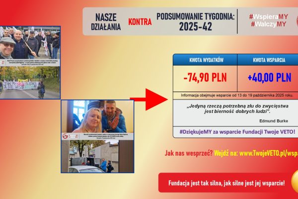 Podsumowanie działań Fundacji oraz rozliczenie wsparcia za 42 tydzień 2025 roku. Podsumowanie działań Fundacji oraz rozliczenie wsparcia za 42 tydzień 2025 roku.