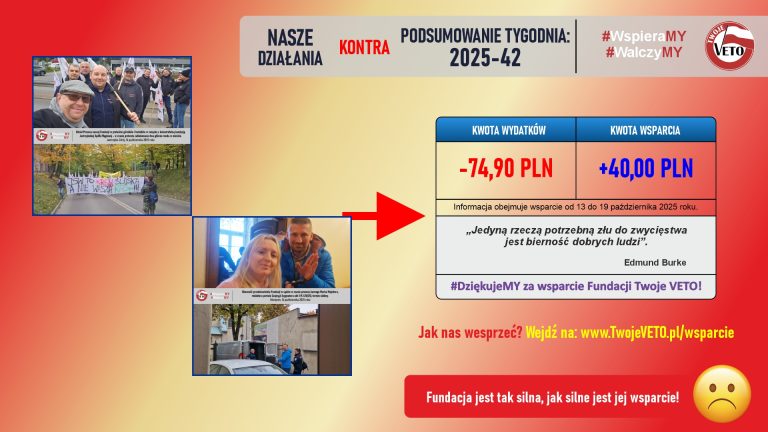 Podsumowanie działań Fundacji oraz rozliczenie wsparcia za 42 tydzień 2025 roku.