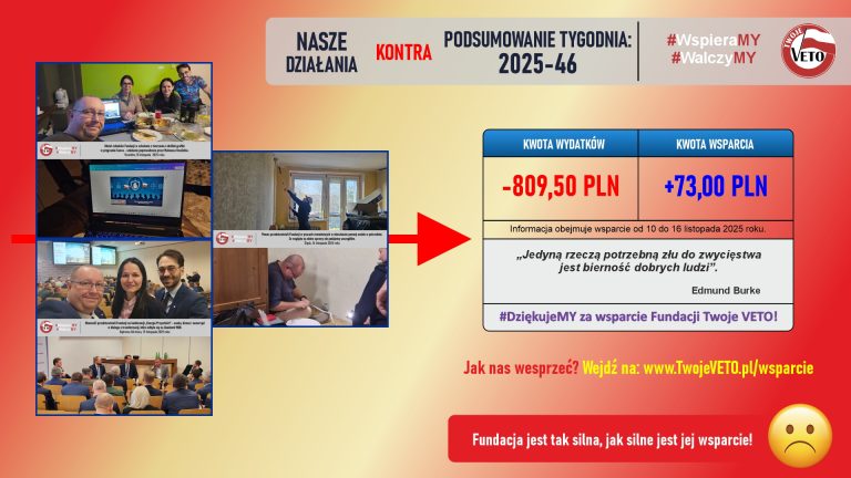 Podsumowanie działań Fundacji oraz rozliczenie wsparcia za 46 tydzień 2025 roku.