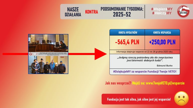 Podsumowanie działań Fundacji oraz rozliczenie wsparcia za 52 tydzień 2025 roku.
