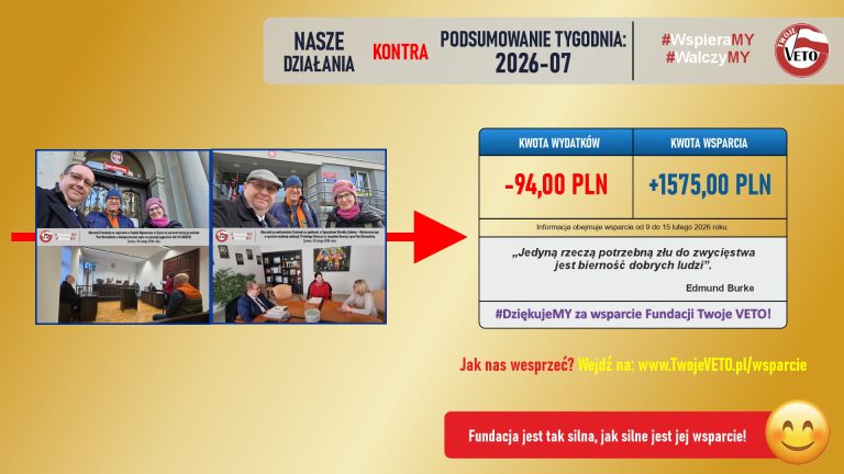 Podsumowanie działań Fundacji oraz rozliczenie wsparcia za 7 tydzień 2026 roku.