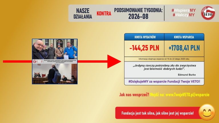 Podsumowanie działań Fundacji oraz rozliczenie wsparcia za 8 tydzień 2026 roku.