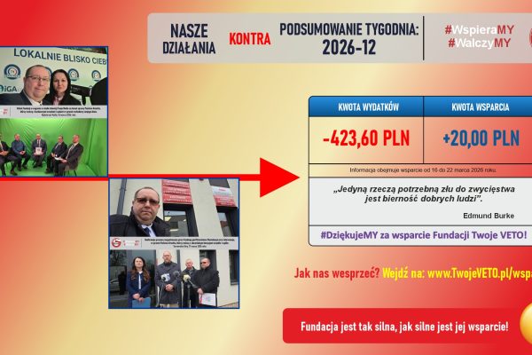 Podsumowanie działań Fundacji oraz rozliczenie wsparcia za 12 tydzień 2026 roku.