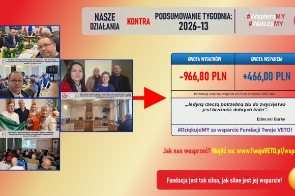 Podsumowanie działań Fundacji oraz rozliczenie wsparcia za 13 tydzień 2026 roku.