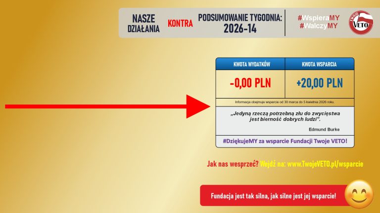 Podsumowanie działań Fundacji oraz rozliczenie wsparcia za 14 tydzień 2026 roku.