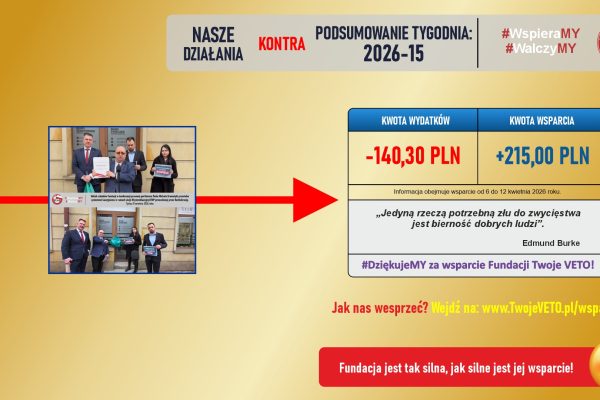 Podsumowanie działań Fundacji oraz rozliczenie wsparcia za 15 tydzień 2026 roku.